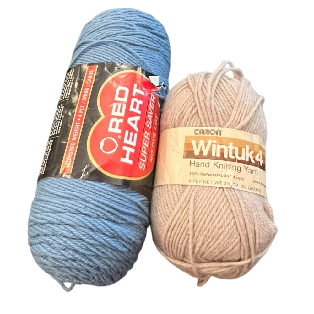 Mixed Lot Of 2 Skeins Yarn Red Heart Country Blue Caron‎ Wintuk VTG Fawn Beige